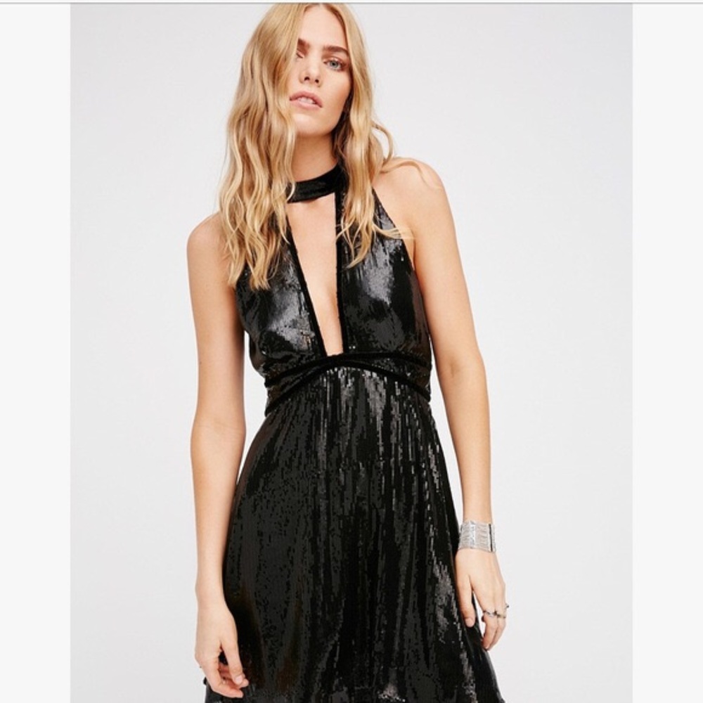 Free People Black Film Noir Sequin Mini Dress
